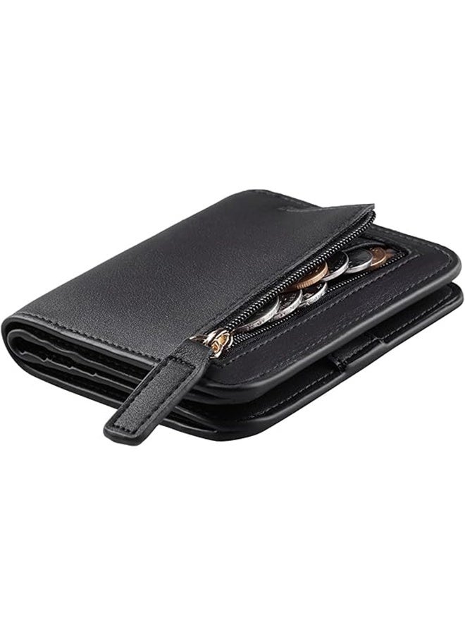 محفظة نسائية ورجالية صغيرة مدمجة ثنائية الطي، مصنوعة من الجلد الفاخر، مزودة بنافذة لبطاقة الهوية. - Image 1