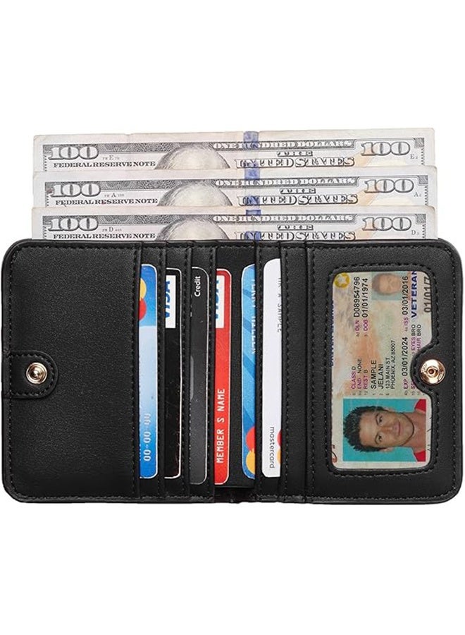 محفظة نسائية ورجالية صغيرة مدمجة ثنائية الطي، مصنوعة من الجلد الفاخر، مزودة بنافذة لبطاقة الهوية. - Image 2