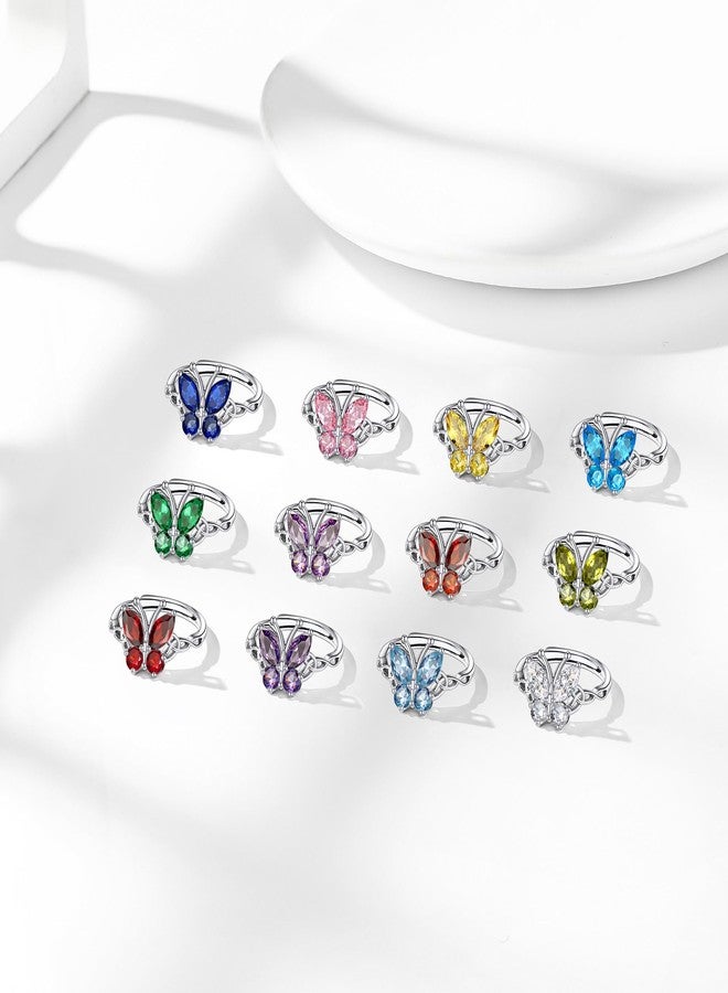 Bestyle Silver Butterfly Ring Adjustable-Sterling Silver March Aquamarine Birthstone Rings-Womens Hyperallergic Rings Simple Dainty Cute Butterfly Ring Sets for Women Butterfly Lovers - Image 5