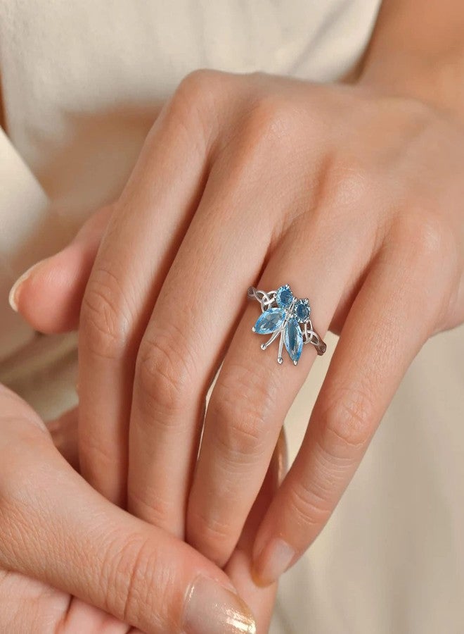Bestyle Silver Butterfly Ring Adjustable-Sterling Silver March Aquamarine Birthstone Rings-Womens Hyperallergic Rings Simple Dainty Cute Butterfly Ring Sets for Women Butterfly Lovers - Image 2