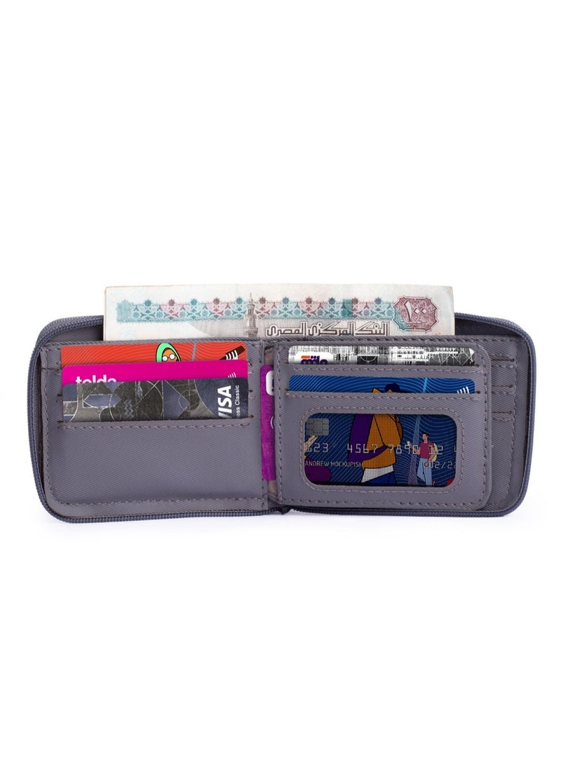 ايه ار سابلاي Ar Bella Wallet من Arij Bags | محفظة حريمي بسوستة بخامة مقاومة للمياه للاستخدام اليومي، تشيل 14 كارت + جيب كاش + جيب سري + نافذة بطاقة + حماية RFID (11 × 9 × 2 سم) (رمادي) - Image 2