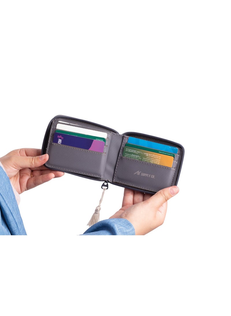 ايه ار سابلاي Ar Bella Wallet من Arij Bags | محفظة حريمي بسوستة بخامة مقاومة للمياه للاستخدام اليومي، تشيل 14 كارت + جيب كاش + جيب سري + نافذة بطاقة + حماية RFID (11 × 9 × 2 سم) (رمادي) - Image 4