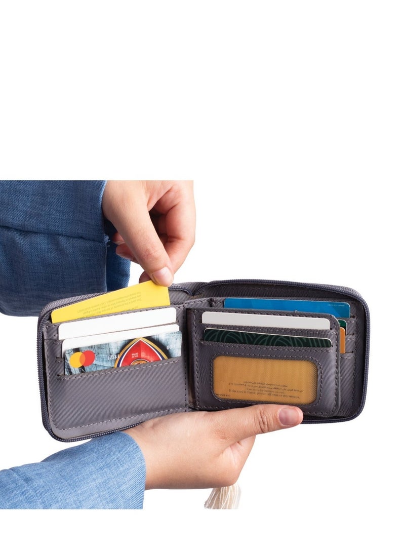 ايه ار سابلاي Ar Bella Wallet من Arij Bags | محفظة حريمي بسوستة بخامة مقاومة للمياه للاستخدام اليومي، تشيل 14 كارت + جيب كاش + جيب سري + نافذة بطاقة + حماية RFID (11 × 9 × 2 سم) (رمادي) - Image 2