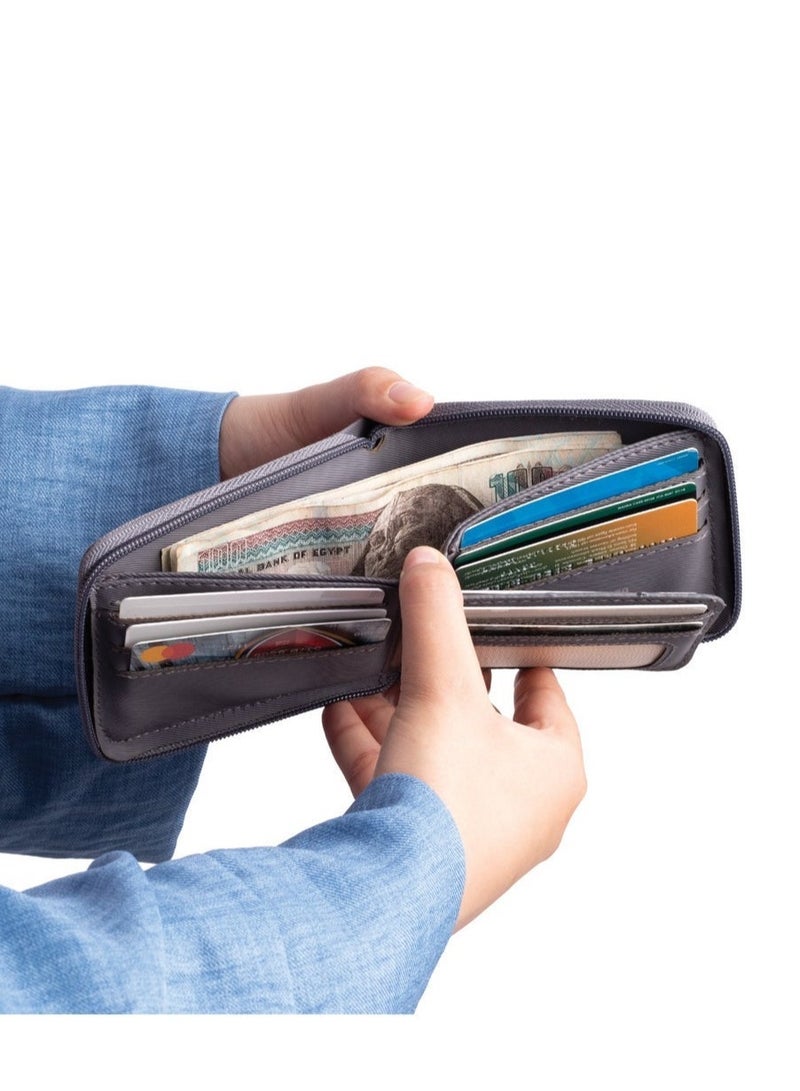 ايه ار سابلاي Ar Bella Wallet من Arij Bags | محفظة حريمي بسوستة بخامة مقاومة للمياه للاستخدام اليومي، تشيل 14 كارت + جيب كاش + جيب سري + نافذة بطاقة + حماية RFID (11 × 9 × 2 سم) (رمادي) - Image 3