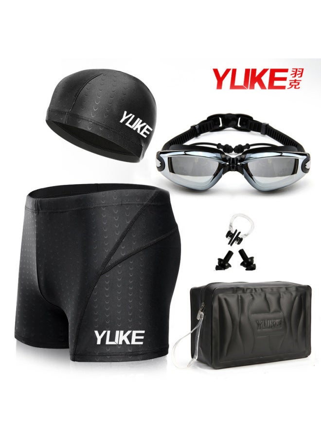 Men's Swimming Trunks Swimming Goggles Suit Adult Large Frame Electroplated Swimming Goggles Shark Skin Waterproof Swimming Trunks Package