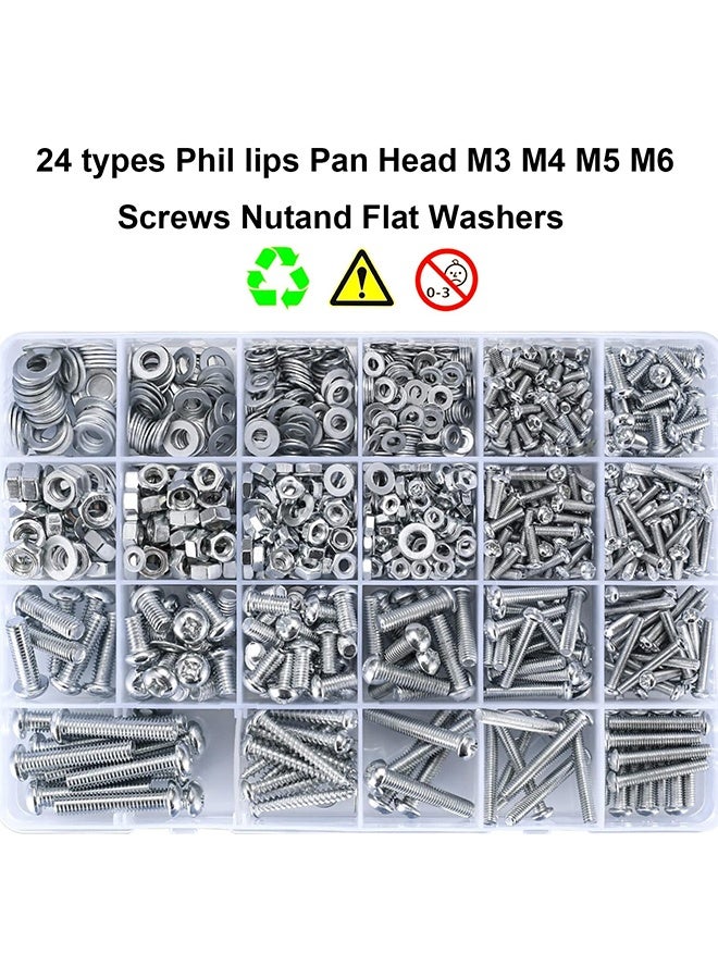 PCOMORE 1080-Piece Metric Screws & Bolts Assortment Kit – M3/M4/M5/M6 Machine Screws, Hex Bolts, Phillips & Slotted Pan Head, Nuts & Flat Washers – Hardware Fastener Set for DIY, Furniture & Repairs - Image 3