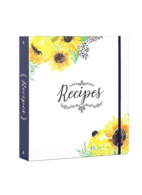 Outshine OUTSHINE Sunflower Recipe Binder Set  85x11 3 Ring with 20 Recipe Sheets and 10 Protector Sleeves  Make Your Own Recipe Book Binder Kit  Blank Recipe Book Organizer 