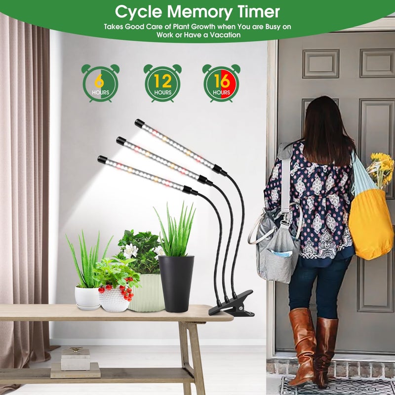 Wolezek Grow Lights for Indoor Plants Full Spectrum, 6000K 3 Head Plant Lights Indoor, LED White Plant Grow Lamp with Clip, Auto ON & Off Timer 6/12/16H, 3 Light Modes, 5 Level Dimmable Brightness - Image 4