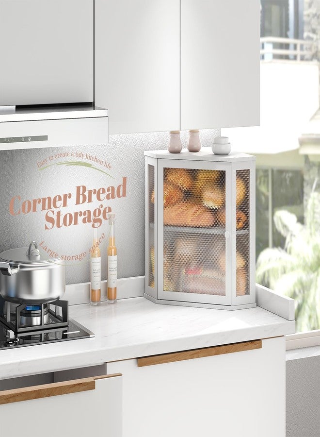 STDDRE Corner Bread Box Kitchen Countertop Extra Large Capacity Farmhouse Bread Box, Corner Countertop Storage, Double Layer Bread Holder (White, Extra Large) - Image 5