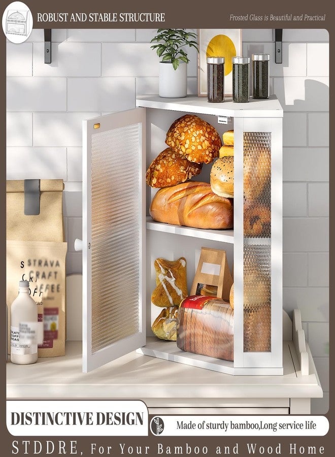 STDDRE Corner Bread Box Kitchen Countertop Extra Large Capacity Farmhouse Bread Box, Corner Countertop Storage, Double Layer Bread Holder (White, Extra Large) - Image 2