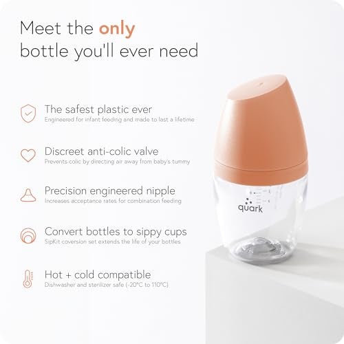 Quark BuubiBottle Max Slow Flow Bottle for Newborn Babies by Quark with AntiColic RealFeel Nipple to Simulate Breastfeeding BPAFree PVCFree ToxinFree 8 Oz Bottle with Lid 2 Pack Orange - Image 3