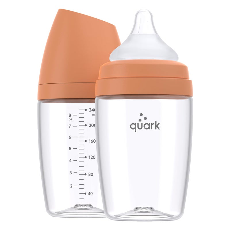 Quark BuubiBottle Max Slow Flow Bottle for Newborn Babies by Quark with AntiColic RealFeel Nipple to Simulate Breastfeeding BPAFree PVCFree ToxinFree 8 Oz Bottle with Lid 2 Pack Orange - Image 2