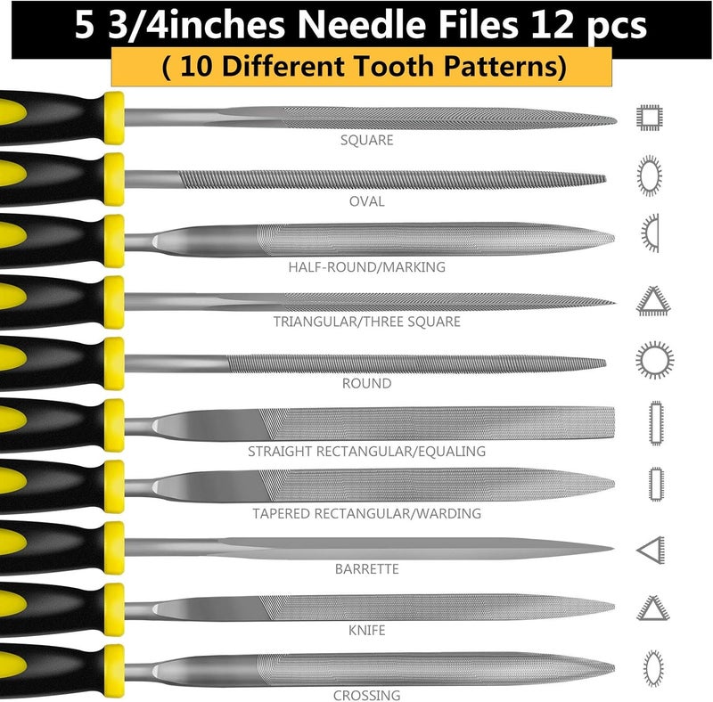 kapoua Metal File Set, Large Flat File/Half-Round File/Triangle File/Round File and 12 pcs Needle Files with Storage Bag and Steel Brush for Woodwork, Metal, Leather and Plastic - Image 3