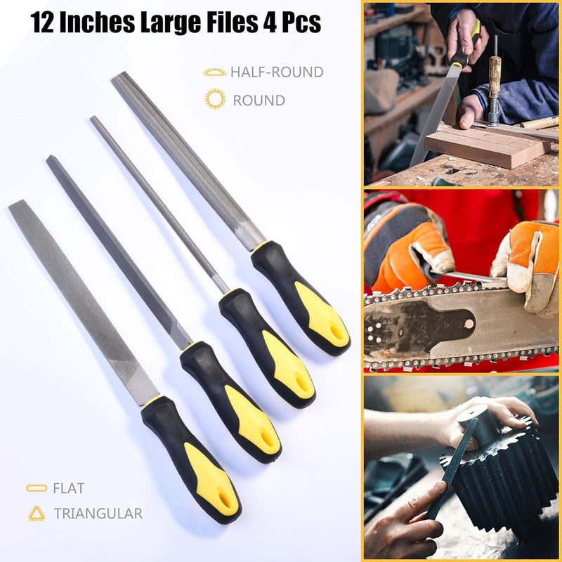 kapoua Metal File Set, Large Flat File/Half-Round File/Triangle File/Round File and 12 pcs Needle Files with Storage Bag and Steel Brush for Woodwork, Metal, Leather and Plastic - Image 2
