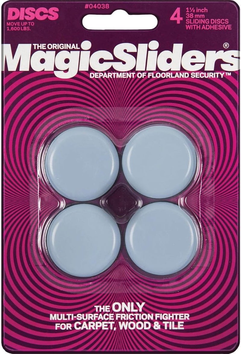 Magic Sliders 4038 Series 1-1/2" Sliding Disc, Pack of 4 - Self-Adhesive Furniture Disc Pads for Wood, Tile, Carpet, and Vinyl Floors - Image 1