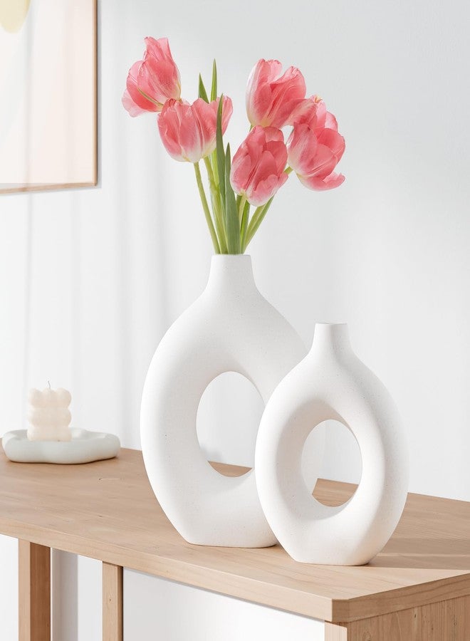 Zormon White Ceramic Vases for Decor, Home Decor Ceramic Vase Set of 2, Nordic Room Decorations Vases, Minimalist Decorative Vase for Table Centerpiece Wedding Dining Living Room Office House Decoration - Image 4