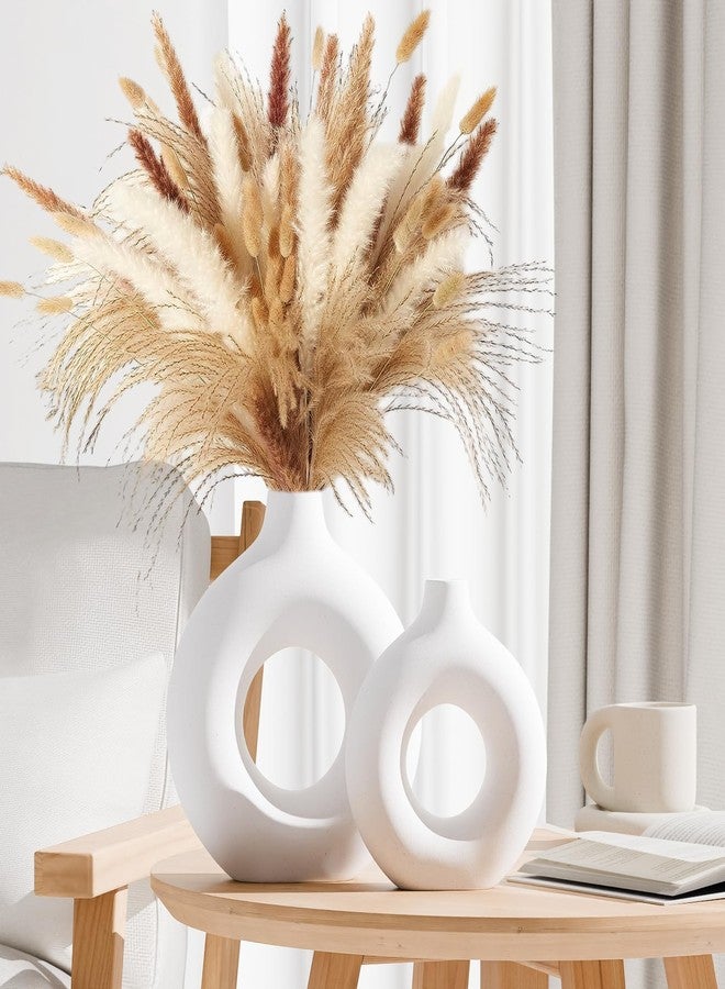 Zormon White Ceramic Vases for Decor, Home Decor Ceramic Vase Set of 2, Nordic Room Decorations Vases, Minimalist Decorative Vase for Table Centerpiece Wedding Dining Living Room Office House Decoration - Image 3