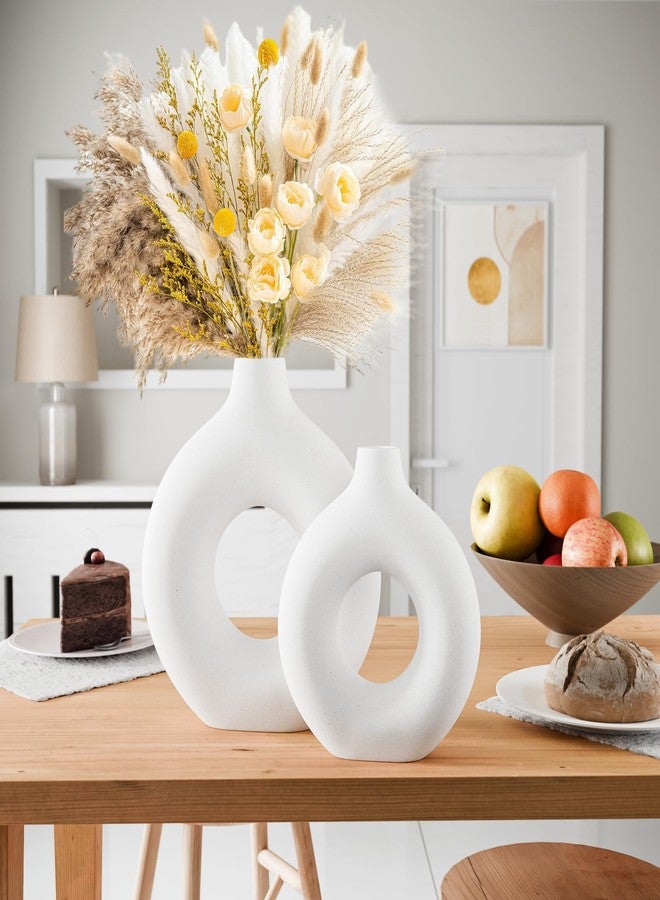 Zormon White Ceramic Vases for Decor, Home Decor Ceramic Vase Set of 2, Nordic Room Decorations Vases, Minimalist Decorative Vase for Table Centerpiece Wedding Dining Living Room Office House Decoration - Image 5