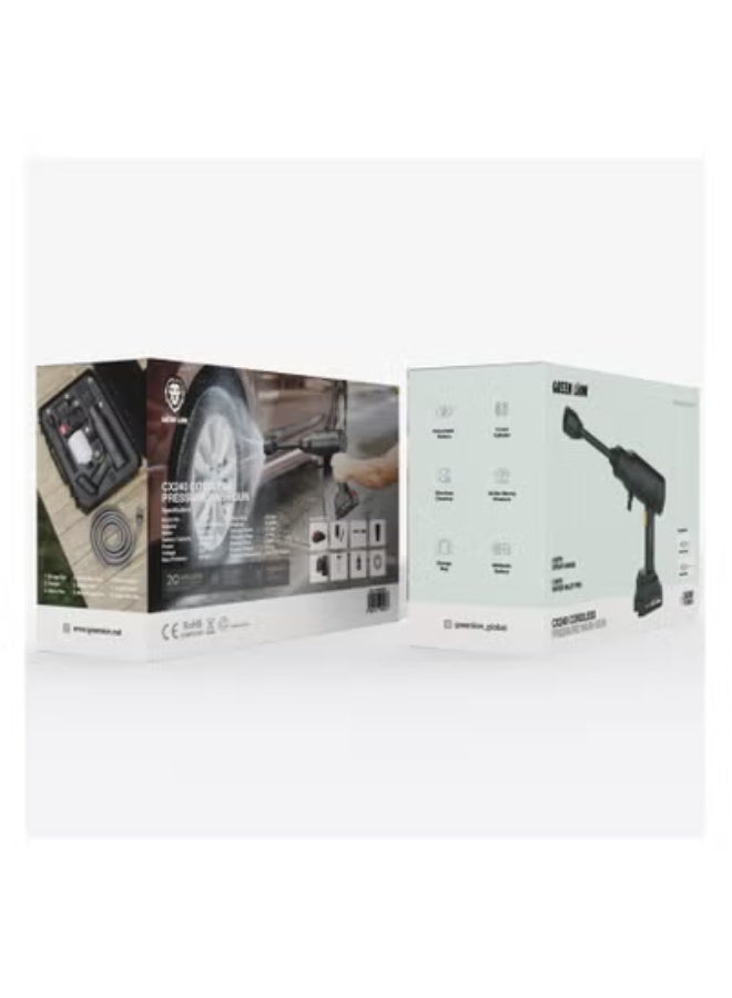 GREEN LION Cordless Portable Pressure Washer 240W / High Pressure Car Wash / Effortless Cleaning / Detachable Battery / 8m Spray Range /4L/min Water Flow / Easy-to-Use / Outdoor Furniture Cleaning /Water Gun CX240 - Black - Image 4