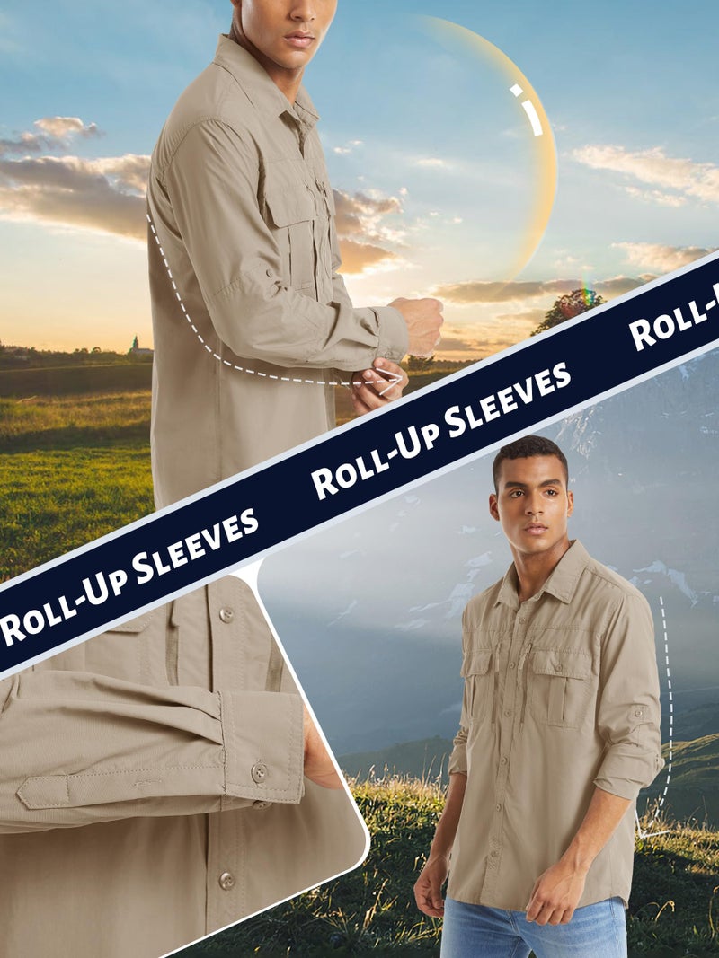 TACVASEN Long Sleeve Shirt for Men Button Up Fishing Shirt Quick Dry Fit Safari Shirt Sun Protection Work Shirt Breathable Tactical Shirt Cool Khaki XL - Image 4