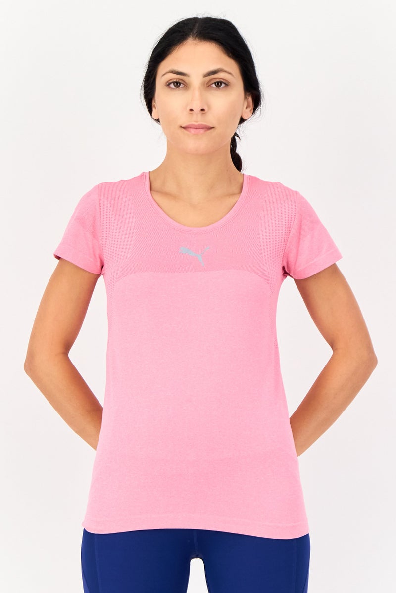 PUMA Women Slim Fit Brand Logo Short Sleeves Outdoor T-Shirt, Pink - Image 1