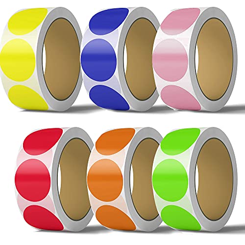 Safety Supply Mart 1-Inch Round Color Coding Labels – 6 Rolls, 6000 Matte Finish Adhesive Stickers in Red, Blue, Green, Yellow, Orange, Pink – Writable, Strong Adhesion for Office, School, Inventory, Organization - Image 1