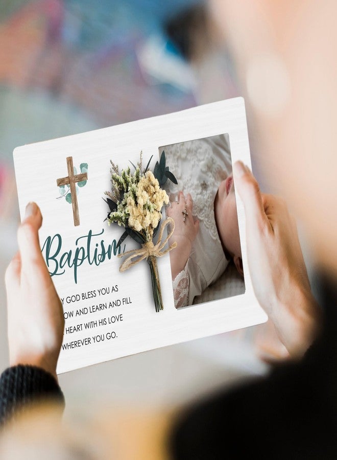 CAIFZ Baptism Picture Frame with Bouquet, Christening Wooden Photo Frame Gifts for Boys Girls, 4x6 inch Photo - Image 4