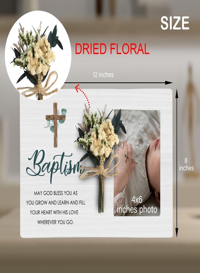CAIFZ Baptism Picture Frame with Bouquet, Christening Wooden Photo Frame Gifts for Boys Girls, 4x6 inch Photo - Image 2