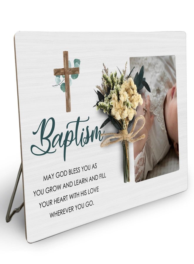 CAIFZ Baptism Picture Frame with Bouquet, Christening Wooden Photo Frame Gifts for Boys Girls, 4x6 inch Photo - Image 1