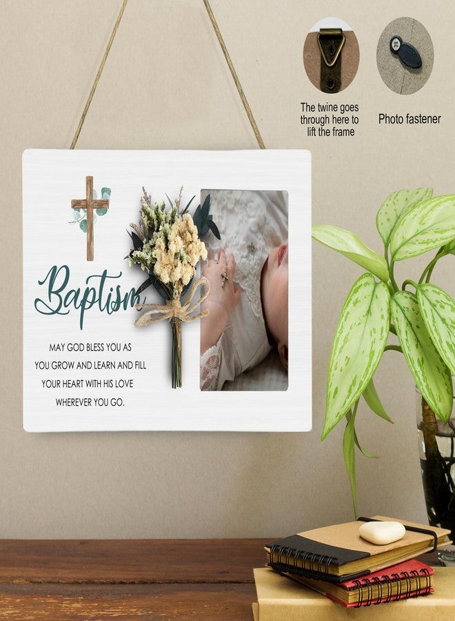 CAIFZ Baptism Picture Frame with Bouquet, Christening Wooden Photo Frame Gifts for Boys Girls, 4x6 inch Photo - Image 5