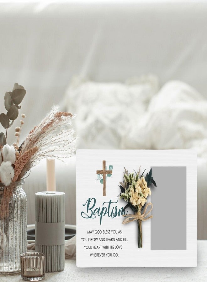 CAIFZ Baptism Picture Frame with Bouquet, Christening Wooden Photo Frame Gifts for Boys Girls, 4x6 inch Photo - Image 3