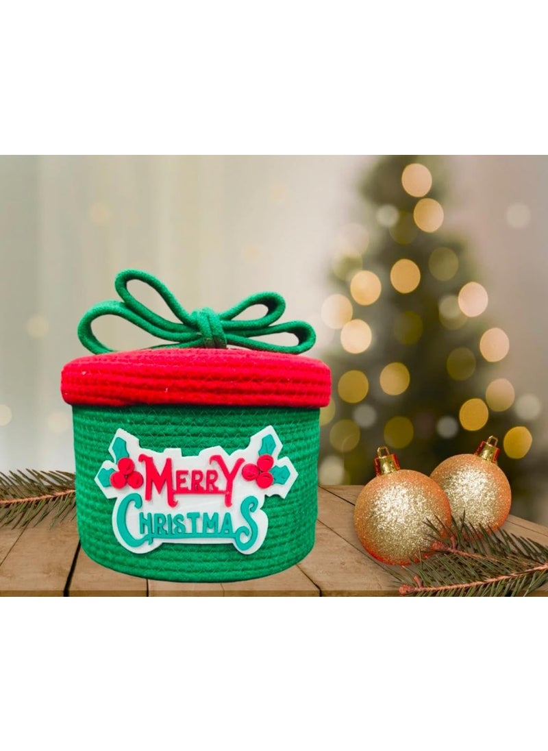 Generic Fibre Gold Christmas Decor Baskets, Set of 2,Green, Red, with Santa Claus and Merry Christmas Designs, 25 x 15 cm and 20 x 15 cm  - Image 2