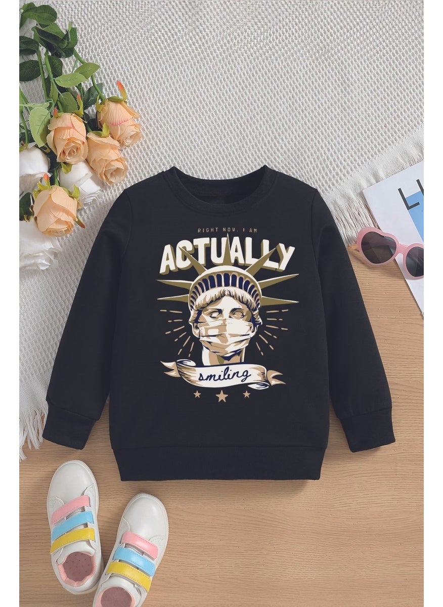 Myada - New Season Masked Statue of Liberty Printed Oversize Hooded Kids Sweatshirt 14635 - Image 1