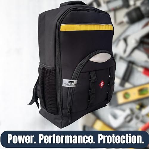 PAHAL 19 Inch Heavy Duty Tool Backpack – Multipocket Fabric Tool Storage Organizer for Electrician, Technician, Service Engineer, Mechanic & Carpenter, Yellow Black - Image 3