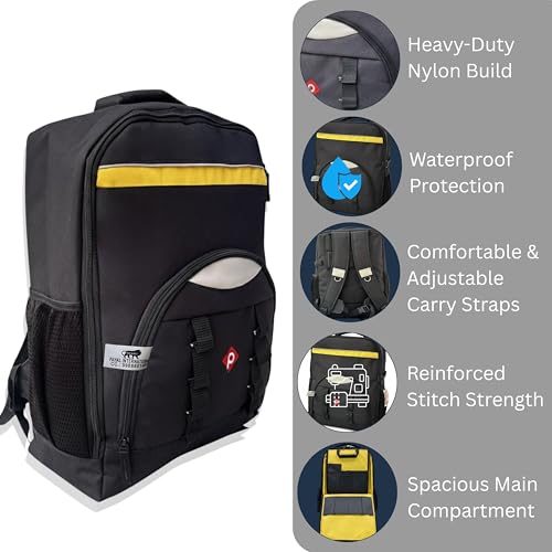 PAHAL 19 Inch Heavy Duty Tool Backpack – Multipocket Fabric Tool Storage Organizer for Electrician, Technician, Service Engineer, Mechanic & Carpenter, Yellow Black - Image 5