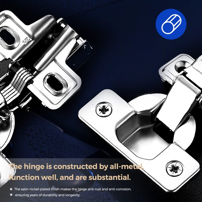 Ravinte 10 Pack 5 Pairs Short Arm Kitchen Cabinet Hinges for 1/2 Inch Overlay Cabinet, Brushed Nickel 105 Degree Opening Angle Hinges, Soft Close Concealed with Mounting Screws for Face Frame Door - Image 4