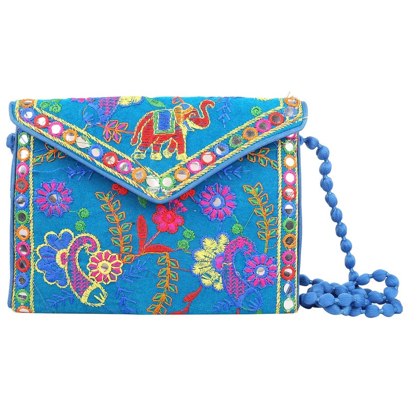 Craft Trade Sky Blue Clutch Purse for Women Rajasthani Hand Embroidered Mini Crossbody Bag Women's Cluches for Wedding Party Gifts - Image 1