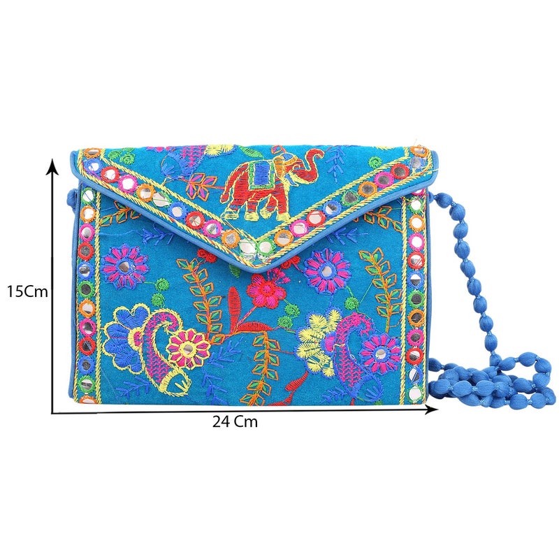Craft Trade Sky Blue Clutch Purse for Women Rajasthani Hand Embroidered Mini Crossbody Bag Women's Cluches for Wedding Party Gifts - Image 4