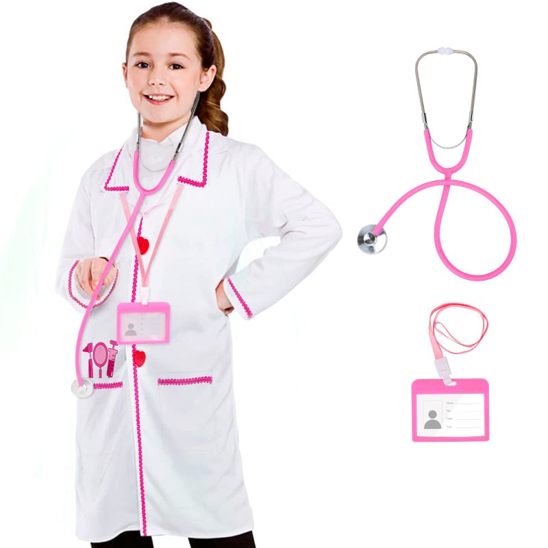 ANPHILE Kids Doctor Coat Girls Lab Doctor Ccostume Doctors Coat for Kids with Stethoscope Toys Career Day Costume for Toddler Girls - Image 3