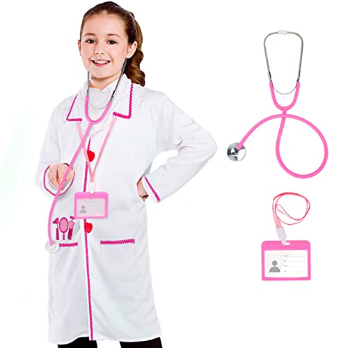 ANPHILE Kids Doctor Coat Girls Lab Doctor Ccostume Doctors Coat for Kids with Stethoscope Toys Career Day Costume for Toddler Girls - Image 1