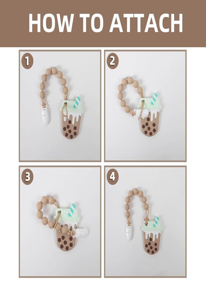 AmazingM Baby Food Grade Silicone Teether Toy with One Piece Design Pacifier Clip Holder,Teething Toys Gift Set for 3 Months+ Boys and Girls,Freezer Safe,BPA Free. (Bubble Tea) - Image 4