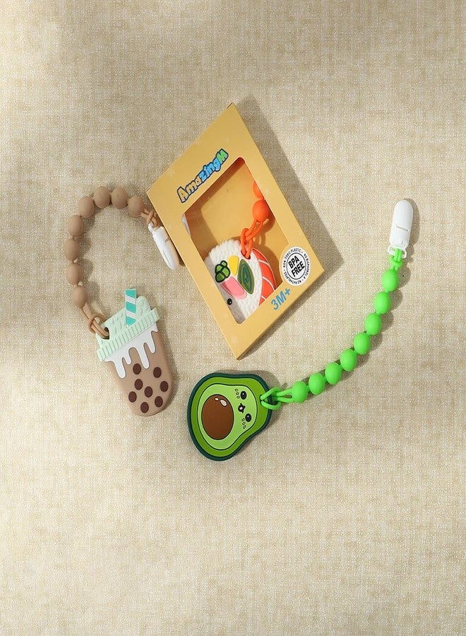 AmazingM Baby Food Grade Silicone Teether Toy with One Piece Design Pacifier Clip Holder,Teething Toys Gift Set for 3 Months+ Boys and Girls,Freezer Safe,BPA Free. (Bubble Tea) - Image 5
