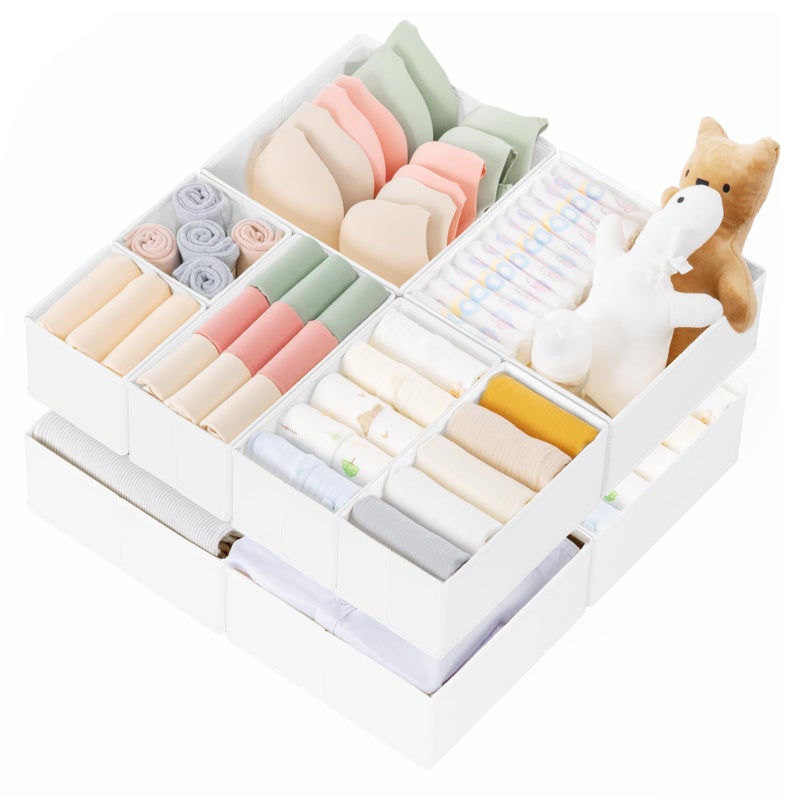 Criusia Drawer Organizer Clothes, 10 Pack Dresser Organizer for Baby Clothes, Underwear, Sock- Foldable Closet Organization and Storage Dividers Bins for Nursery, Bedroom (White) - Image 1