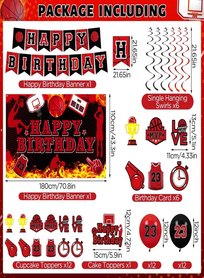 LUUFILx Basketball Party Decorations 51Pcs Black Red Basketball Happy Birthday Banner Balloons Cake Topper Cupcake Toppers Hanging Swirls Kit for Boys Kids Teens Sport Theme Basketball Birthday Party Supplies - Image 2