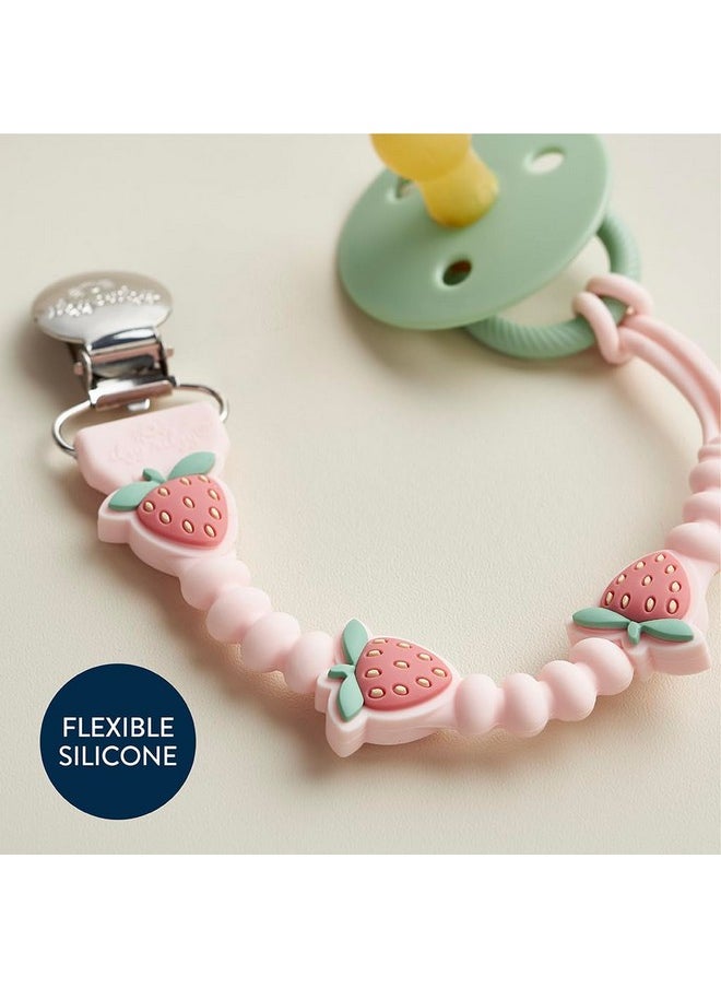 Itzy Ritzy Itzy Ritzy Silicone Pacifier Clip; 100% Food Grade Silicone Pacifier Strap with Clip Keeps Pacifiers, Teethers & Small Toys in Place; Features One-Piece Design & Cord (Strawberry)  - Image 3