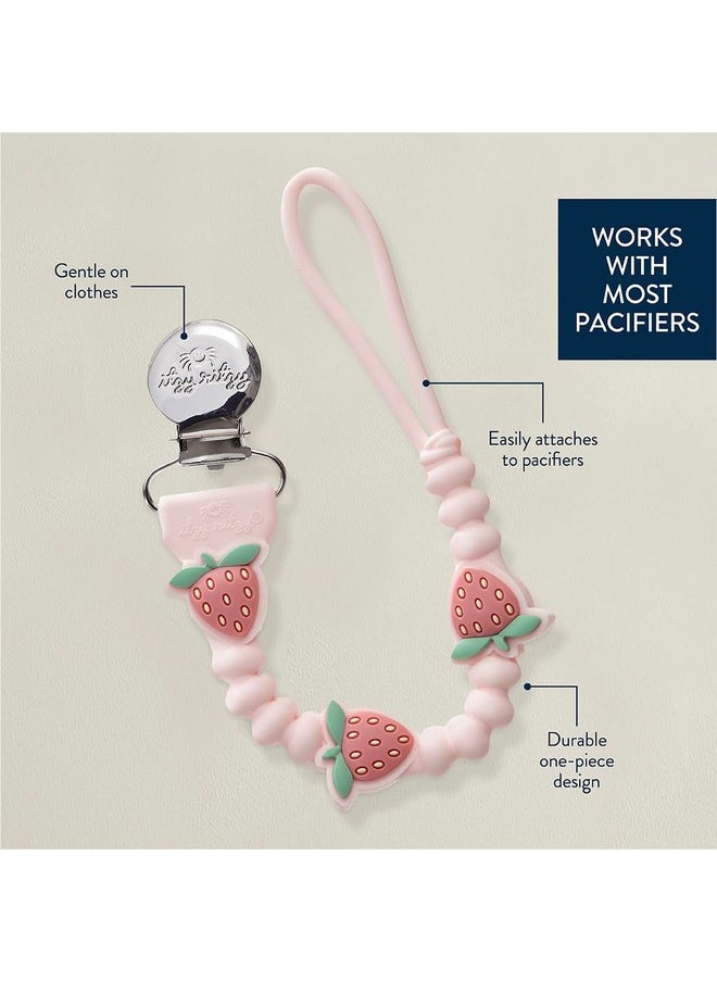 Itzy Ritzy Itzy Ritzy Silicone Pacifier Clip; 100% Food Grade Silicone Pacifier Strap with Clip Keeps Pacifiers, Teethers & Small Toys in Place; Features One-Piece Design & Cord (Strawberry)  - Image 2