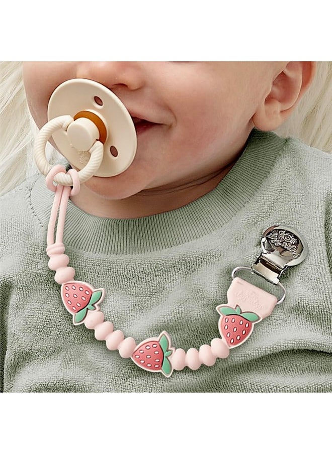 Itzy Ritzy Itzy Ritzy Silicone Pacifier Clip; 100% Food Grade Silicone Pacifier Strap with Clip Keeps Pacifiers, Teethers & Small Toys in Place; Features One-Piece Design & Cord (Strawberry)  - Image 1