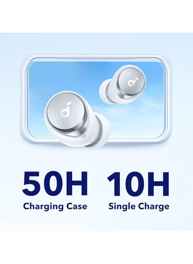 Soundcore Space A40 Auto-Adjustable Active Noise Cancelling Wireless Earbuds, Reduce Noise by Up to 98%, 50H Playtime, Hi-Res Sound, Comfortable Fit, App Customization, Wireless Charge White - Image 4