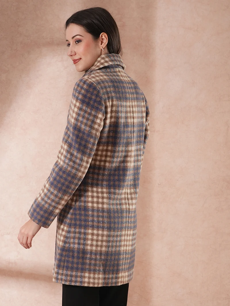 globus Women Checked Spread Collar Overcoats