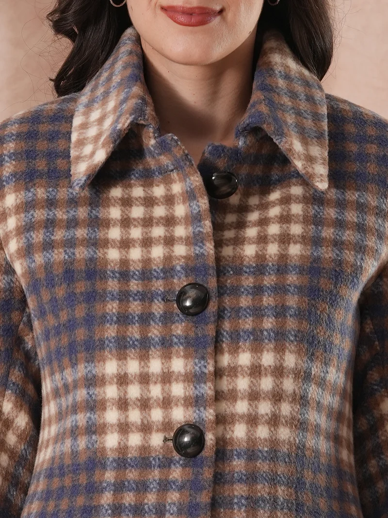 globus Women Checked Spread Collar Overcoats